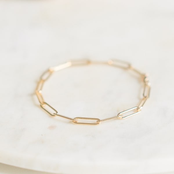 14k Gold Filled Paper Clip Chain Bracelet - Flat Drawn Curb Chain - Large Chain Bracelet - Edgy Bracelet - Layering Bracelet - Gift For Her