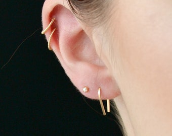14k Gold-Filled Horseshoe Hoops - Small Minimalist Open Hoops - Petite Arch Earrings - Simple Wire Half Hoop - Tiny Horseshoe Wire Earrings