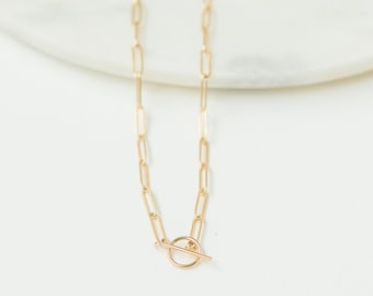 14k Gold Filled Chunky Chain Necklace - Flat Drawn Curb Chain - Large Paper Clip Chain Choker - Edgy Necklace - Gift For Her