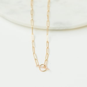 14k Gold Filled Chunky Chain Necklace - Flat Drawn Curb Chain - Large Paper Clip Chain Choker - Edgy Necklace - Gift For Her