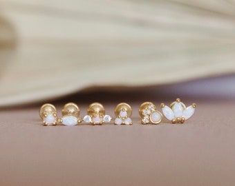 18k Gold Vermeil Flat Back Stud Earrings - Cartilage Stud Earrings - Flat Back Twist Front Earrings - Opal Design Studs - Hypoallergenic