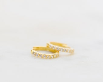 Gold Vermeil Crystal Hoop Earrings - Huggie Hoop Earrings - Hoops for Girls - Diamond Hoop - Small Hoops for Women