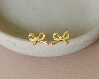 18k Gold Vermeil Bow Earrings - Gold And Silver Little Bow Studs - Everyday Earrings - Hypoallergenic Jewelry - Bow Studs For Her