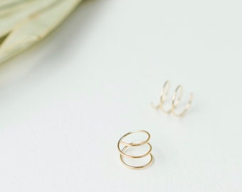 14k Gold Filled Spiral Double Piercing Earrings - Earrings for Double Pierced Lobe - Small Hoops - Two Piercing Earrings - Tiny Hoop Earring