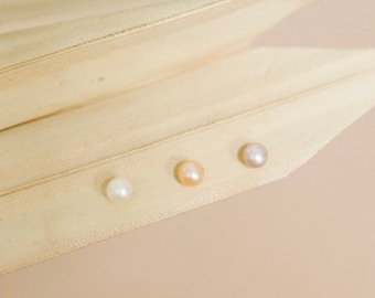 18k Gold Vermeil Pearl Earrings - Hypoallergenic Pearl Stud Earrings - Everyday Classic Studs - White, Orange Purple Pearls - Gift For Her