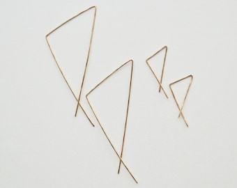 14k Gold Filled Triangle Earrings - Triangle Threader Earrings - Open Threader Earrings - Textured Earrings - Hammered Hoops - MInimalist