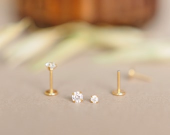 Tiny Diamond Flat Back Studs - Stainless Steel Hypoallergenic Earrings - Single Stud Earring - Tiny Diamond Stud - Minimalist - Cartilage