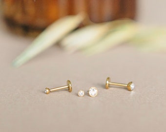 Tiny Diamond Flat Back Stud - Stud Earrings - Stainless Steel Hypoallergenic - Double Piercing Earrings - Comfortable Studs