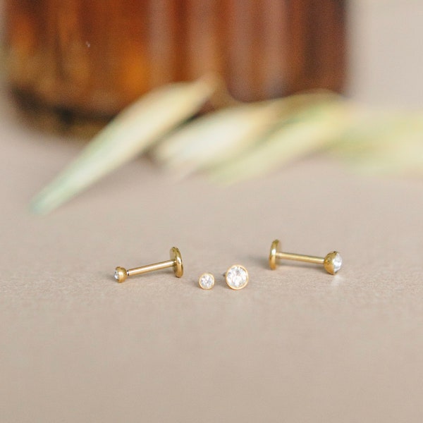 Tiny Diamond Flat Back Stud - Stud Earrings - Stainless Steel Hypoallergenic - Double Piercing Earrings - Comfortable Studs