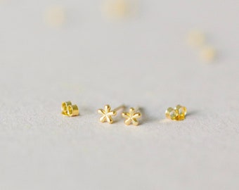 Gold Vermeil Tiny Flower Studs - Second Piercing Earrings - Hypoallergenic Sterling Silver - Little Gold Stud Earrings - Minimalist