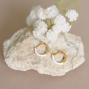 18k Gold Vermeil Hoop Earrings: White & Pink Huggie Hoops