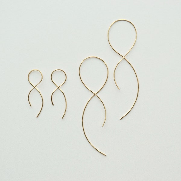 14k Gold Filled Twisted Threader Earrings - Textured Wire Hoops - Hammered Earrings - Threaders - Gift For Her - Unique Open Hoop Earring