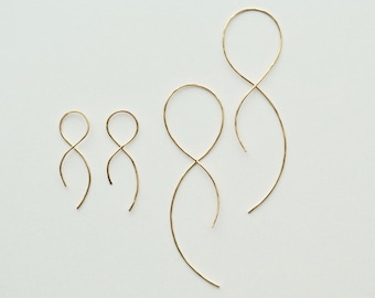 14k Gold Filled Twisted Threader Earrings - Textured Wire Hoops - Hammered Earrings - Threaders - Gift For Her - Unique Open Hoop Earring