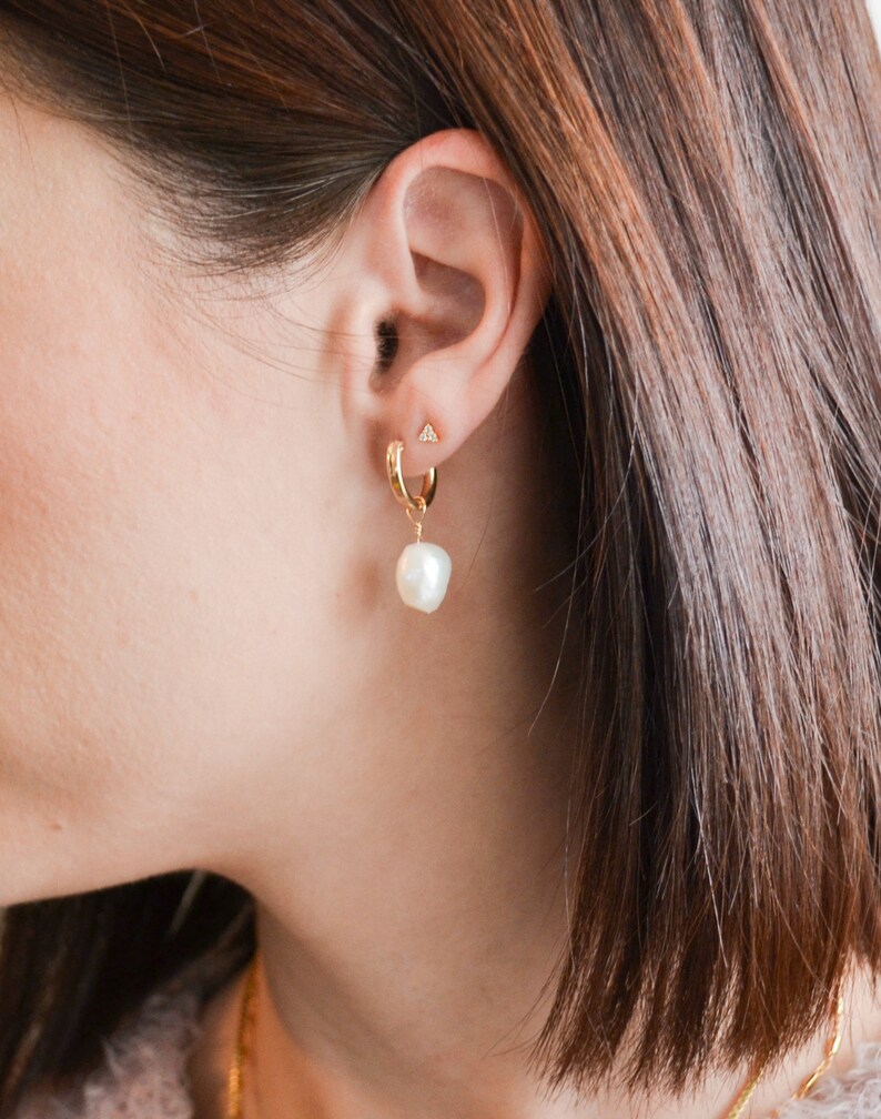 14k Gold Filled Small Pearl Hoops Hoop Earrings Thick Etsy