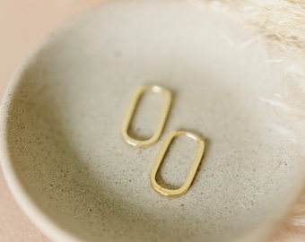 18k Gold Vermeil Rectangle Hoop - Long Rectangle Hoops - Modern Earrings - Ear Stack - Hypoallergenic - Sterling Silver - Gift For Her