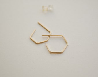 14K Gold Filled Hexagon Hoops, Small Hoop Earrings, Hexagon Earrings, Lobe Huggers, 14K Gold Earrings, Lobe Earrings, Everyday Earrings