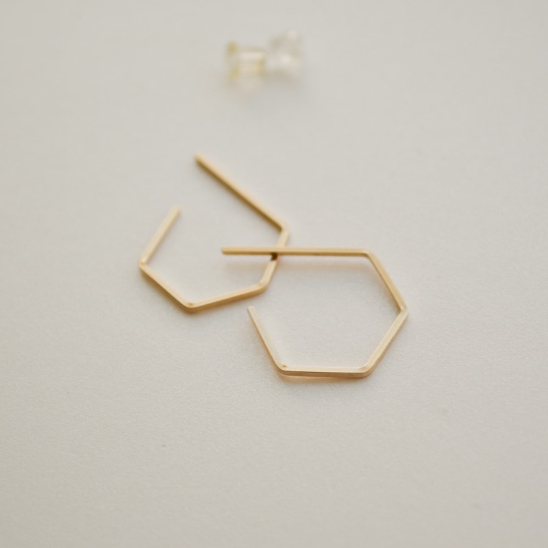 Hexagon Hinged Huggie Hoop Earring main image 1