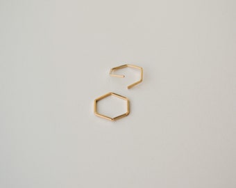 14k Gold Filled Backless Hexagon Earrings - Earrings For Girls - Hexagon Hoops - Small Hoop Earrings - Backless Hoops - Sterling Silver