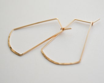 14k Gold Filled Hammered Rectangle Hoops - Open Hoop Earrings - Simple Threader Earrings - Minimalist - Gift for Her