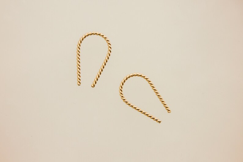 14k Gold Filled Horseshoe Hoop Dainty Wire Open Hoop Braided Wire Earrings Twisted Wire Arch Earrings Horseshoe Earrings image 5