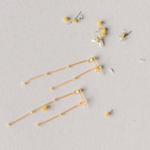 Gold Vermeil Satellite Chain Earrings - Chain Dangle Earrings - Satellite Chain Dangle Studs - Dainty Chain Earrings - Hypoallergenic