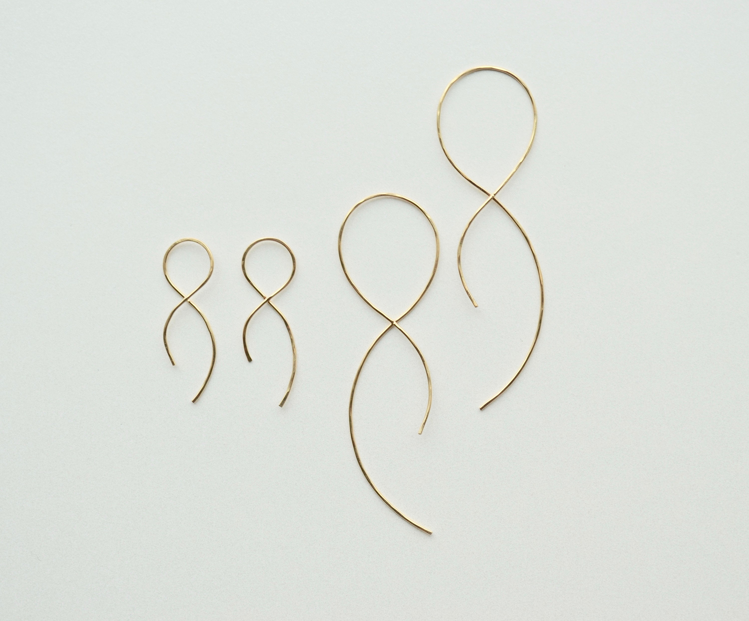 14k Gold Filled Twisted Threader Earrings - Textured Wire Hoops - Hammered Earrings - Threaders - Gift For Her - Unique Open Hoop Earring