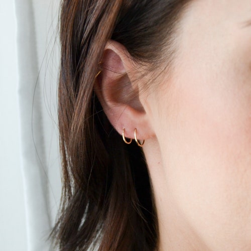 14k Gold Filled Backless Tiny Hoop Earrings Baby Hoops for Etsy