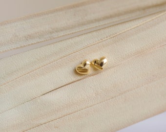 18k Gold Vermeil Heart Studs - Little Heart Stud Earrings - Bubble Hearts - Hypoallergenic Sterling Silver - Everyday Studs