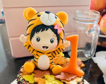 Baby in Tiger Jumpsuit Fondant Cake Topper