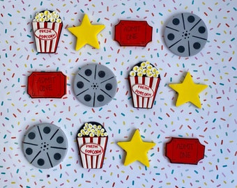 Movie theatre themed fondant cupcake toppers - 12 pcs