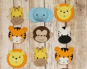 Safari Animal Fondant Cupcake Topper - Handmade Edible Cupcake Toppers - 12 Pcs