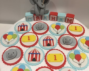 Circus Elephant Cake and Cupcake Topper Set