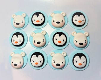 Winter Animals Fondant Cupcake Toppers - 12 Pcs