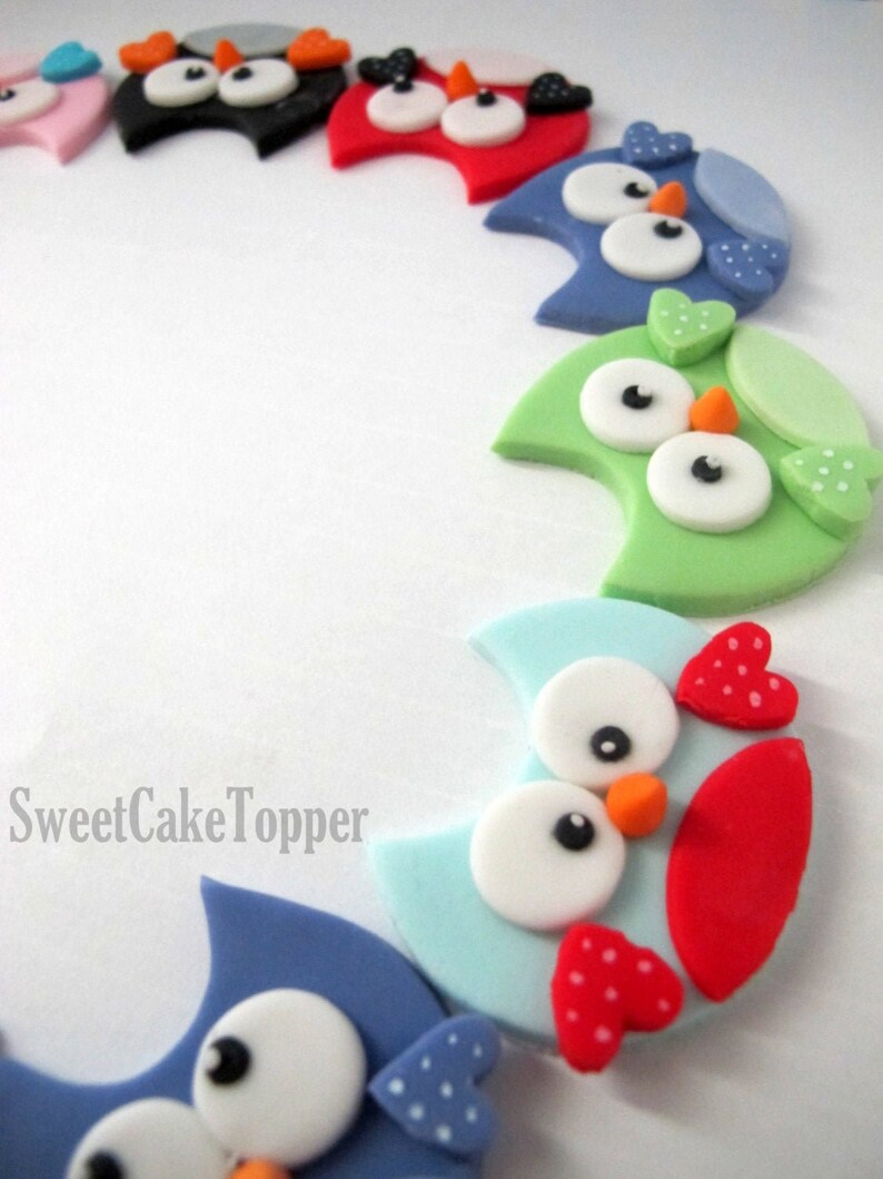 Owl Fondant Cupcake Topper Handmade Edible Cupcake Toppers Etsy