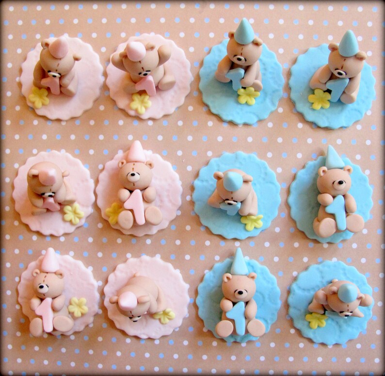Teddy Bear Birthday/baby Shower Cupcake Topper 12 Pcs Etsy
