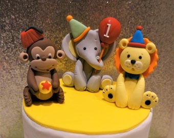 3 Circus  Safari Animal Fondant Cake Topper - Handmade Edible Cake Topper - 3 Pcs