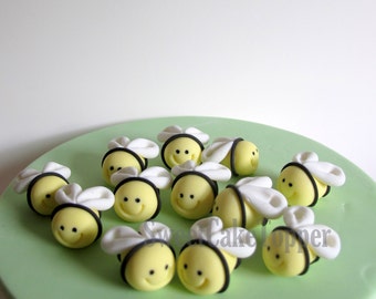 Bumble Bee Cupcake Topper - Handmade Edible Fondant Cupcake Topper - 12 Pcs