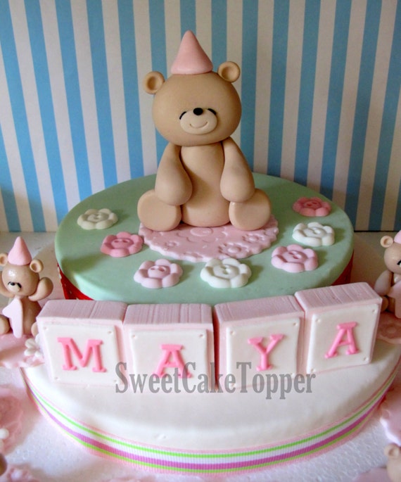 Edible teddy bear cake toppers made with sugarpaste 12 per set
