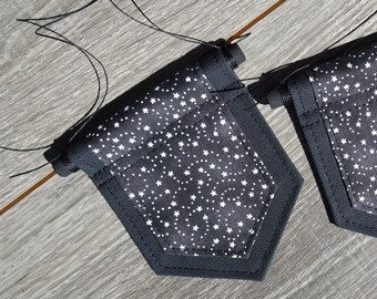 Mini Decorative Banner -  Decoration - Black with White Stars - Mini Pin Display