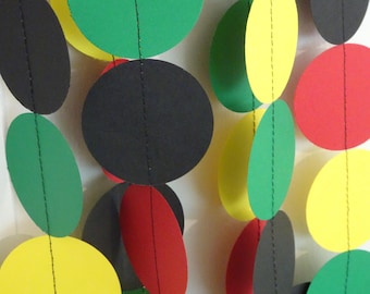 Rasta/ Birthday Party Paper Garland - Black, Red, Yellow and Green