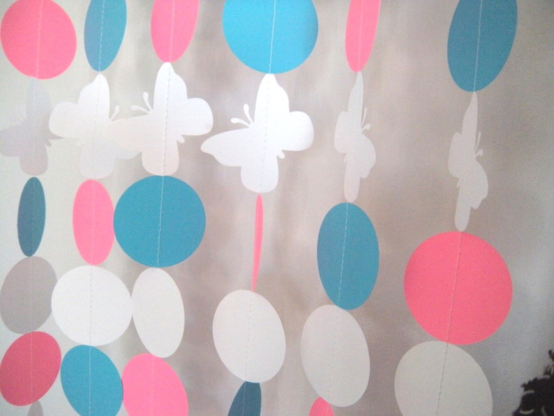 Ten 3 Foot Strands Pink and Blue Butterfly Birthday Party Paper Garland Gender Reveal