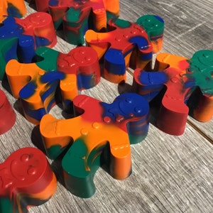 JUMBO Gingerbread Man Crayons - Christmas - Stocking Stuffer - Red, Orange, Green and Blue - Novelty Crayons - RECYCLED
