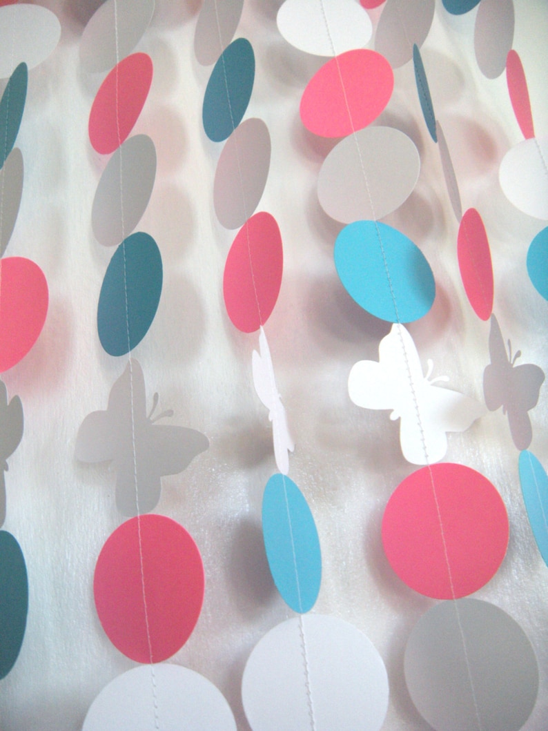 Ten 3 Foot Strands Pink and Blue Butterfly Birthday Party Paper Garland Gender Reveal