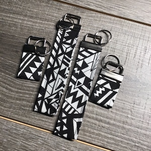 Black and White Key FOBs - Monochromatic Keychain - Fabric Wristlet
