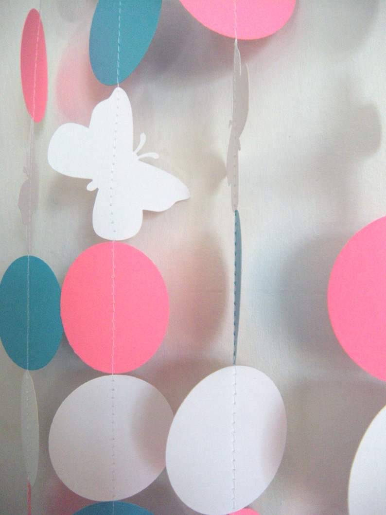 Ten 3 Foot Strands Pink and Blue Butterfly Birthday Party Paper Garland Gender Reveal