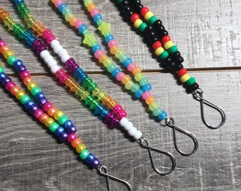 Kandi Lanyards - Rainbow, Glow in the Dark, Glitter, Metallic, Rasta