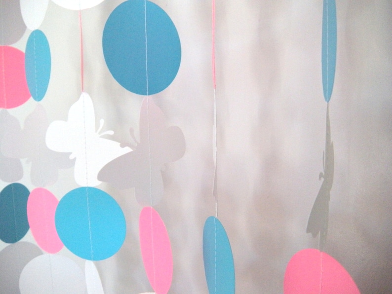 Ten 3 Foot Strands Pink and Blue Butterfly Birthday Party Paper Garland Gender Reveal