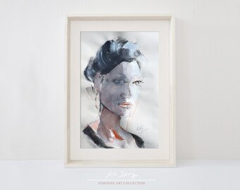 Retrato femenino pintado / Acrílico sobre lienzo (Descarga digital)