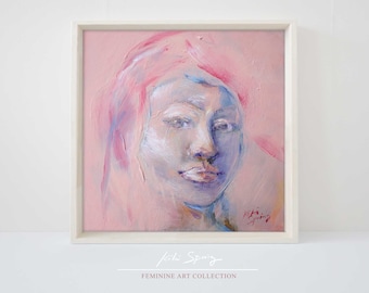 Retrato femenino con pinceladas acrílicas, lámina artística femenina (descarga digital)