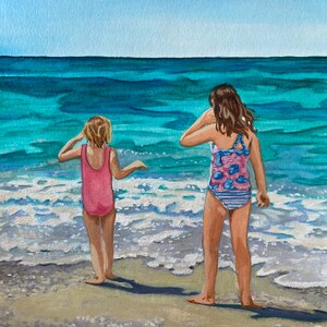 Impresión artística sobre lienzo, Pintura de playa, Niños jugando, Título: Infancia